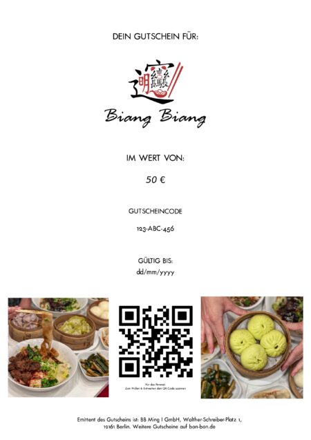 Restaurant-Gutschein für Biang Biang Ming Schloss-Straßen-Center